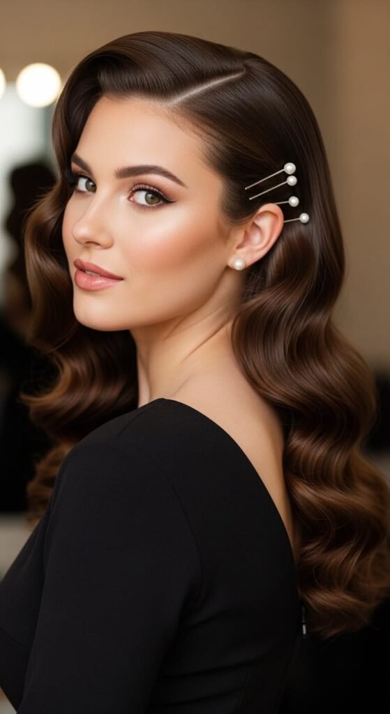 19 Beautiful Prom Hairstyles for Long Hair _ Vintage Waves & Pearl Accents