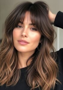 brunette balayage with bangs