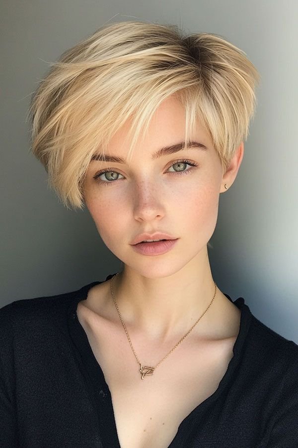 35 Cute Pixie Hairstyles to Steal the Spotlight _ Honey Blonde Feathered Layered Pixie