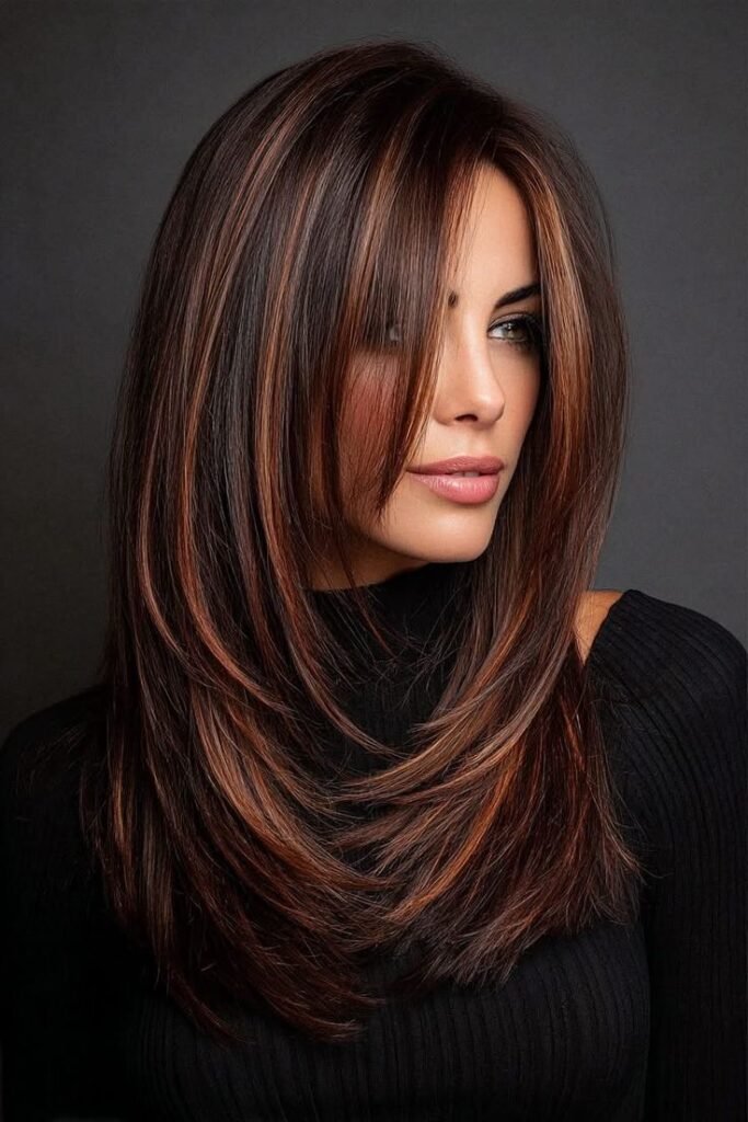 Auburn Brunette Balayage with Long Layers