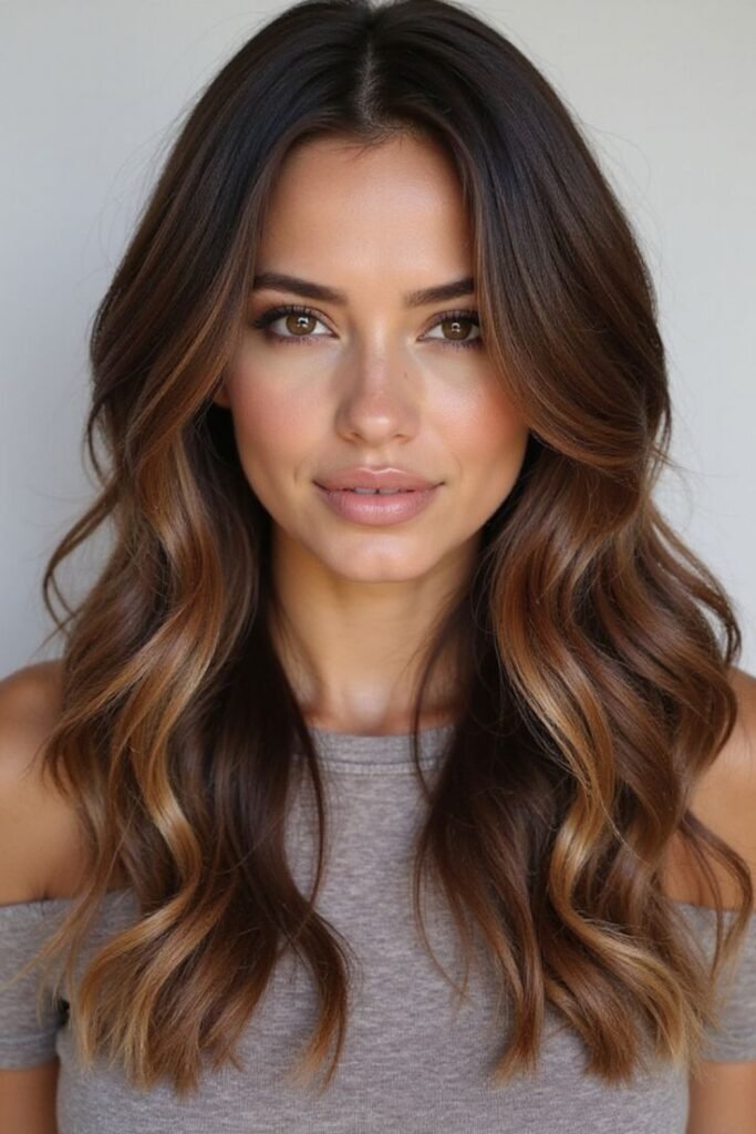 Beautiful Caramel Highlights Melted Into Brown Hair