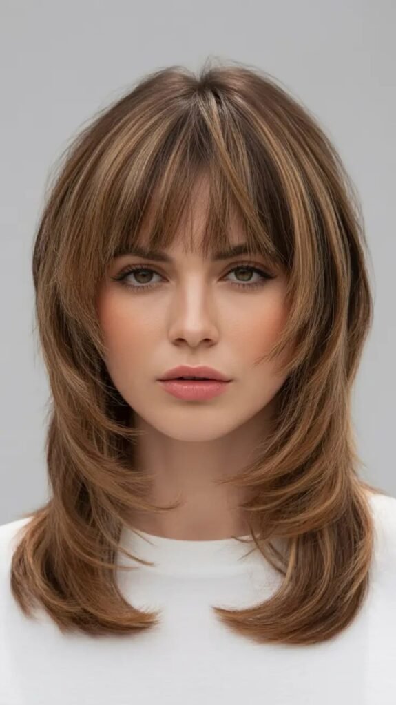Best jellyfish haircuts 2026_ Layered Cinnamon Jellyfish Cut With Delicate Full Fringe