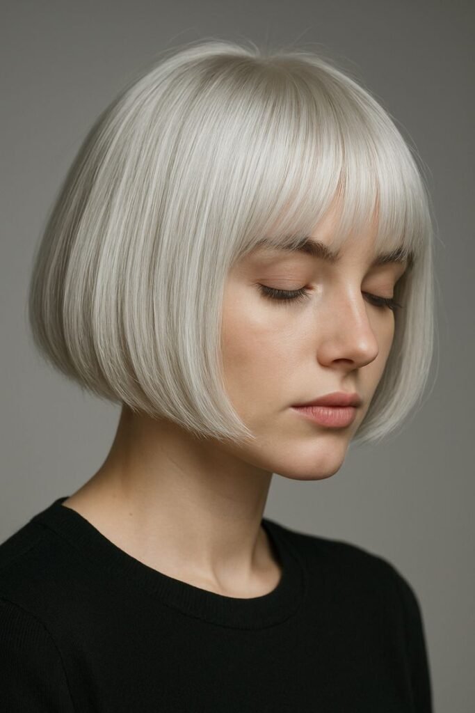 Bob haircut with icy blonde color