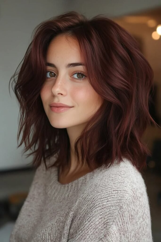 Burgundy Red Choppy Lob