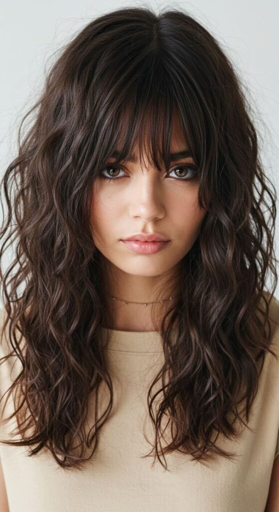 Chic and Effortless_ Shaggy Waves with Bangs