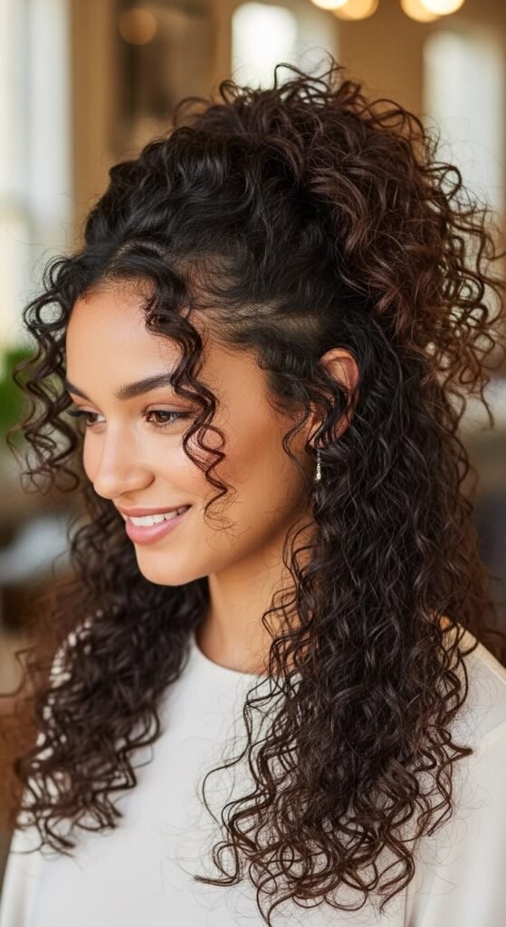 Curly Hair Hairstyle _ Chic Half-Up Half-Down Curls