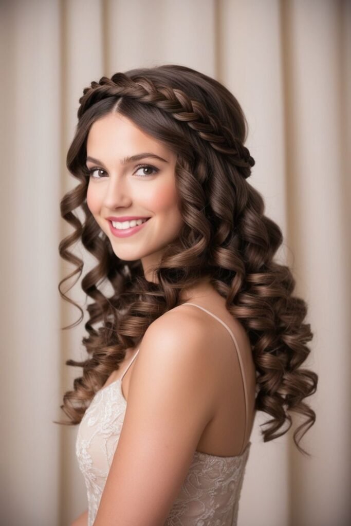 Curly Hair with Braided Crown