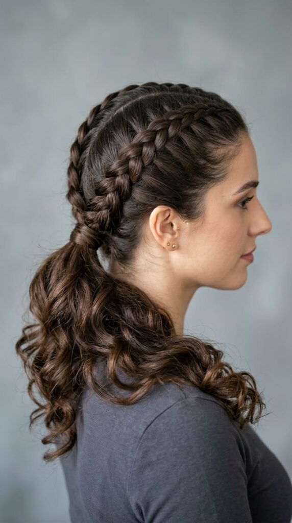 Double Dutch Crown Braids leading to a voluminous pony