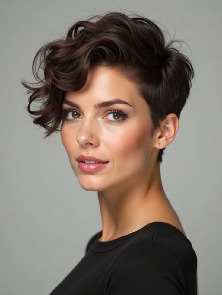 Dramatic Wavy Pixie with Deep Side Part