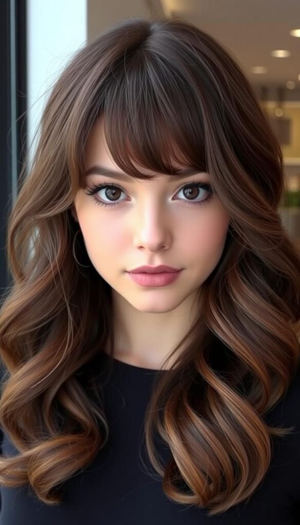 Elegant Classic Wavy Curtain Bangs Hairstyle