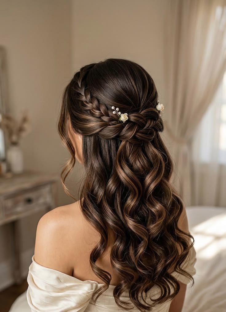 Elegant Half Up Half Down Wedding Hairstyle