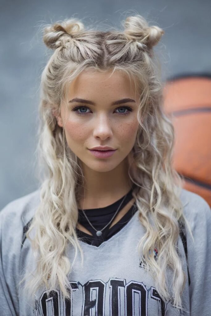 Half-Up Double Space Buns with Textured Beach Waves