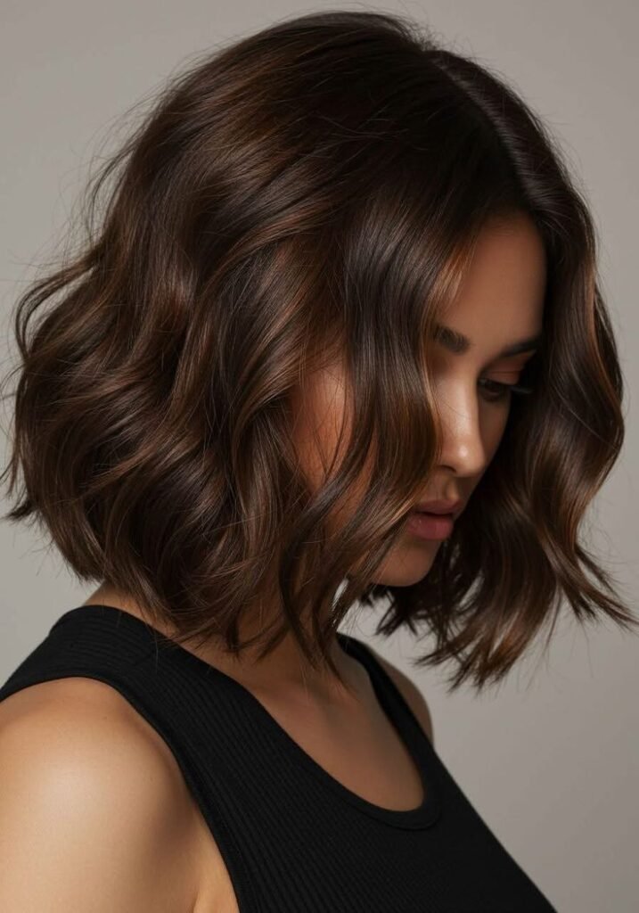 Mocha Brunette Balayage on a Textured Bob