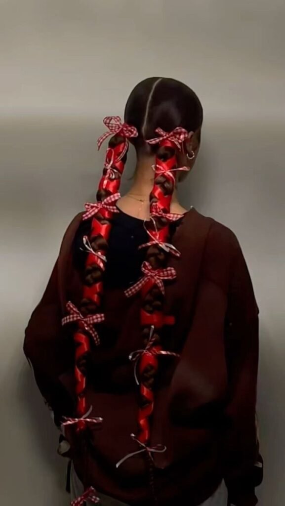 Pigtail Cornrows with Oversized Bows