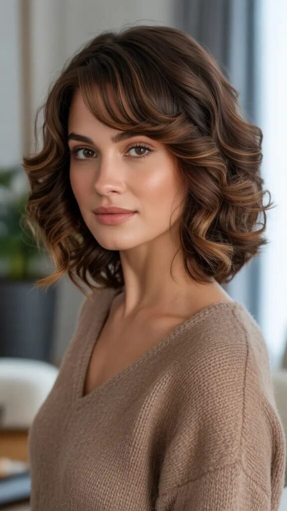 Soft Tousled Curly Bob With Fringe