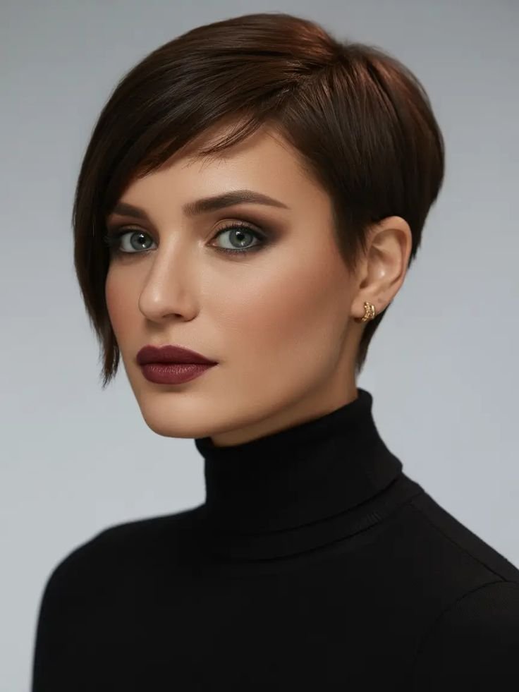 Trendy Side Part Hairstyle Ideas 2026_ Sharp Side-Part Sleek Pixie Contour
