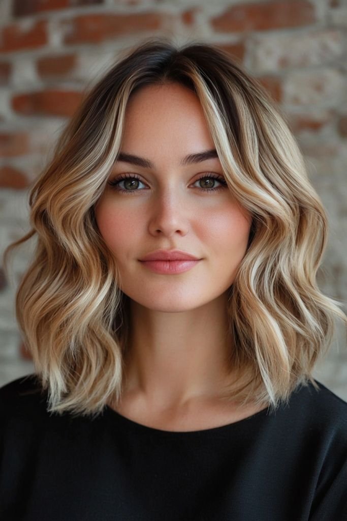 Voluminous Wavy Lob with Root Lift