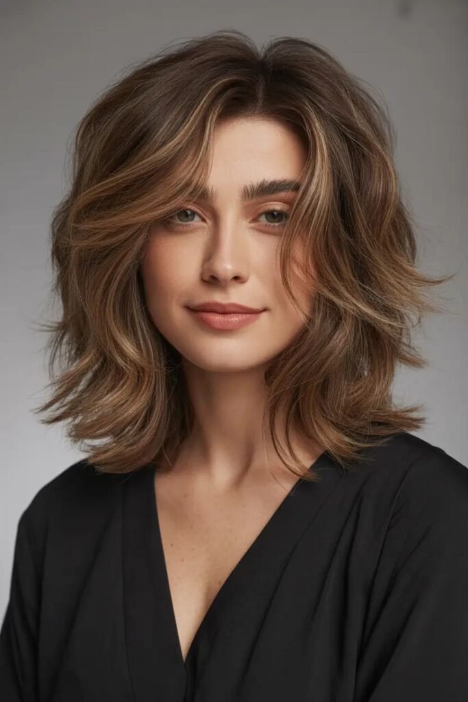 Winter 2025–2026 Medium Haircuts Ideas For Wavy Straight Hair With Bangs And Layers Inspo