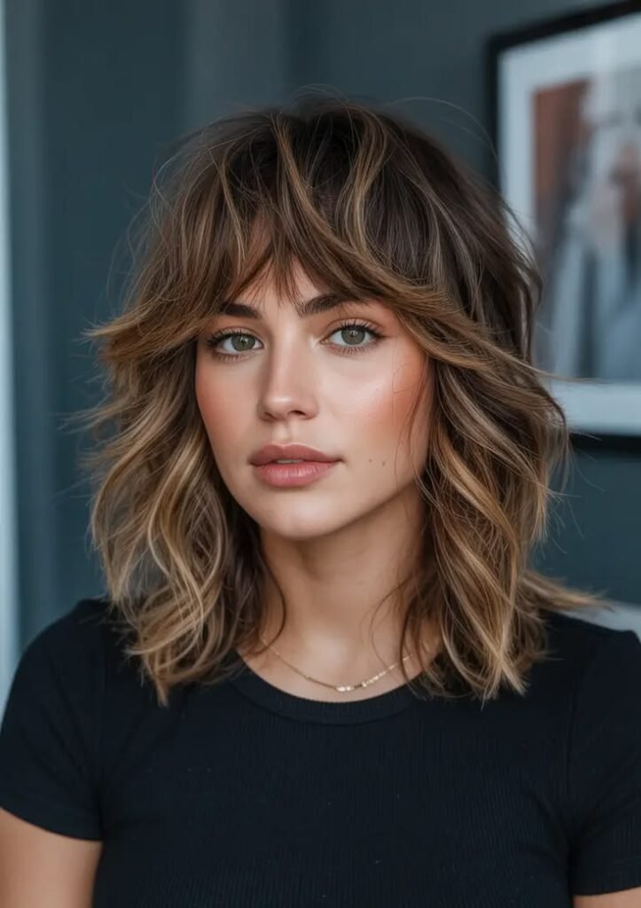 cozy spring shag hairstyle vibes 2026_ Soft Walnut Shag With Curtain Fringe